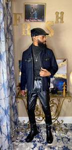 'High End' Leather Navy Jacket
