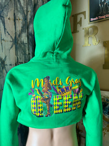 Mardi Gras Crop Top Hoodie GREEN